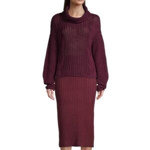 525 America Shaker Turtleneck Sweater Burgundy‎ Size XS